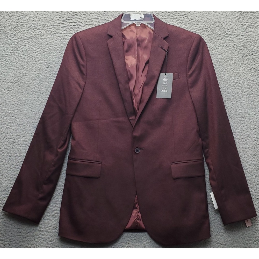 J. Ferrar Blazer Jacket Mens 38R Burgundy Slim Fit Single Breasted Notch Lapel